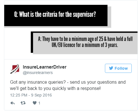 tweet by insurelearnerdriver asking to respond to queries