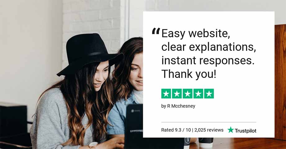 TrustPilot 5 star InsureLearnerDriver graphic stating "Easy website, clear explanations, instant responses, thank you."